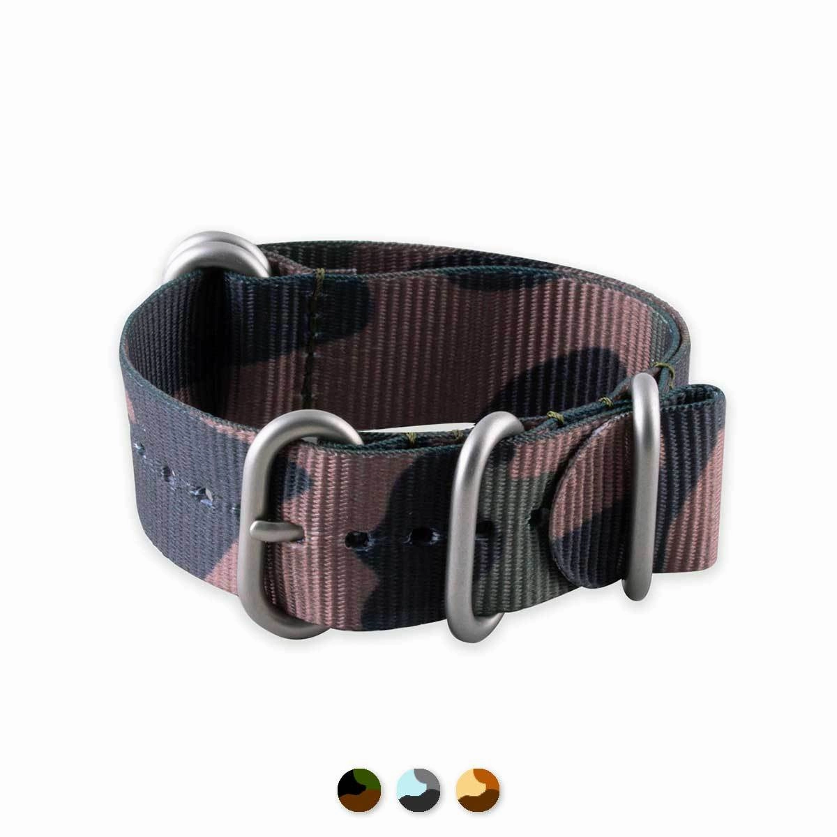 a??Zulu nato watch band 5 rings - Camo nylon / fabric (brown, brown/green, grey)