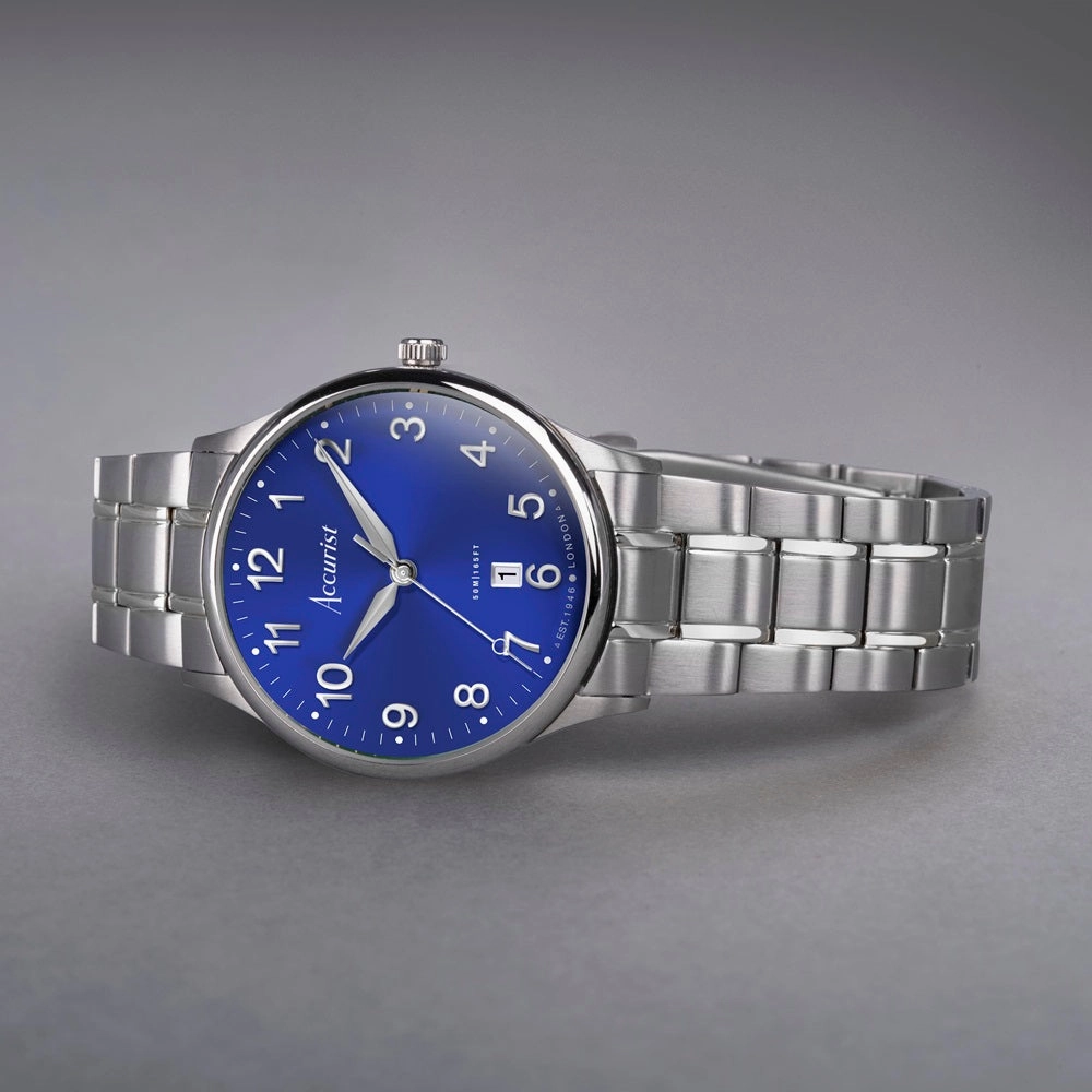 Accurist Classic Mens Watch 73003 Stainless Steel with Blue Dial