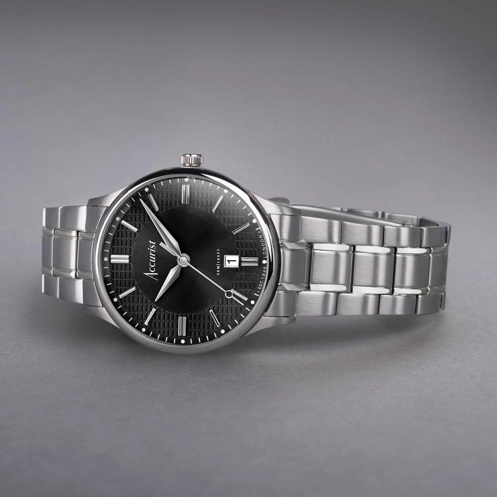 Accurist Classic Mens Watch 73006 Stainless Steel with Black Dial