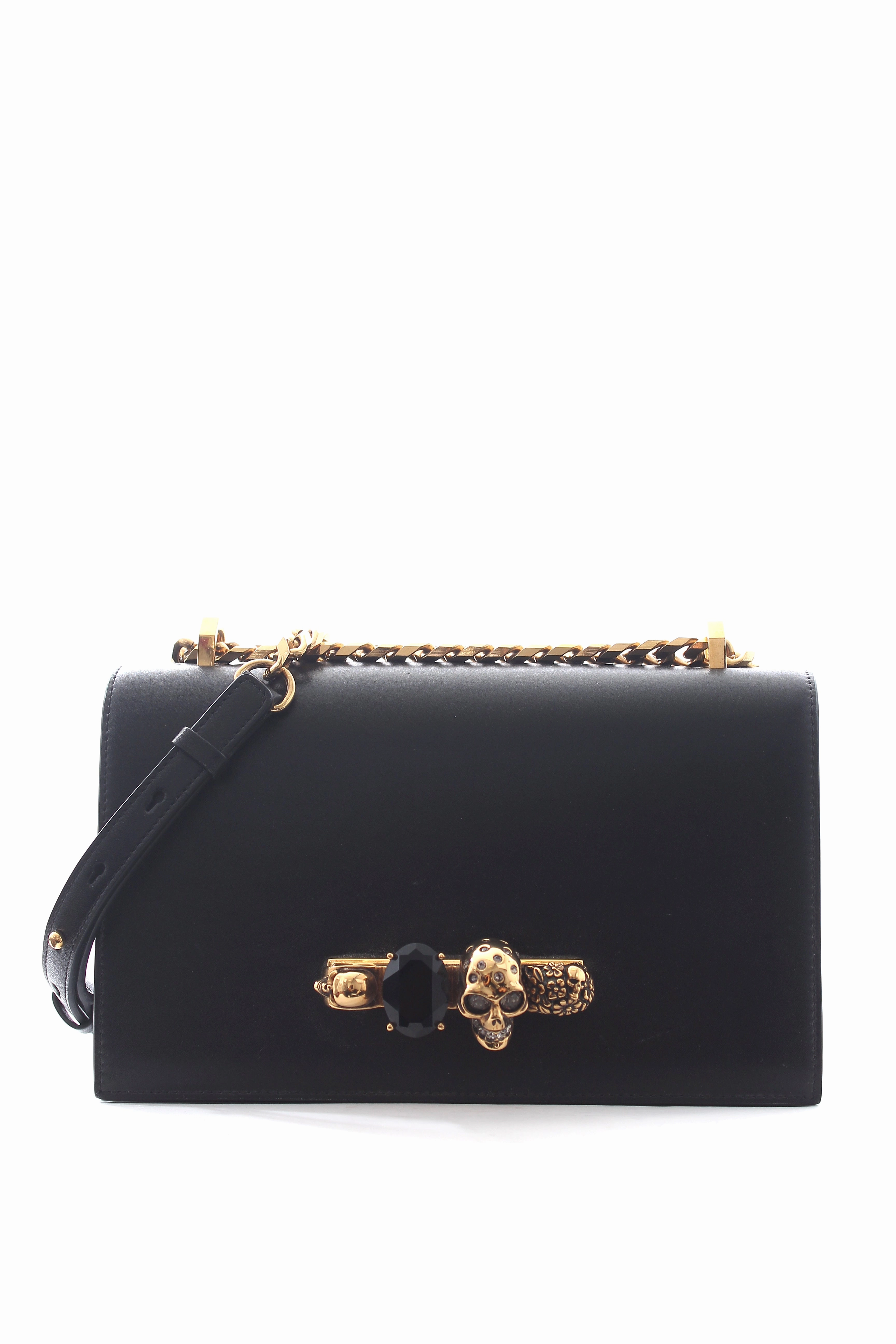 Alexander McQueen Satchel Four-Ring Skull Crystal-Embellished Shoulder Bag