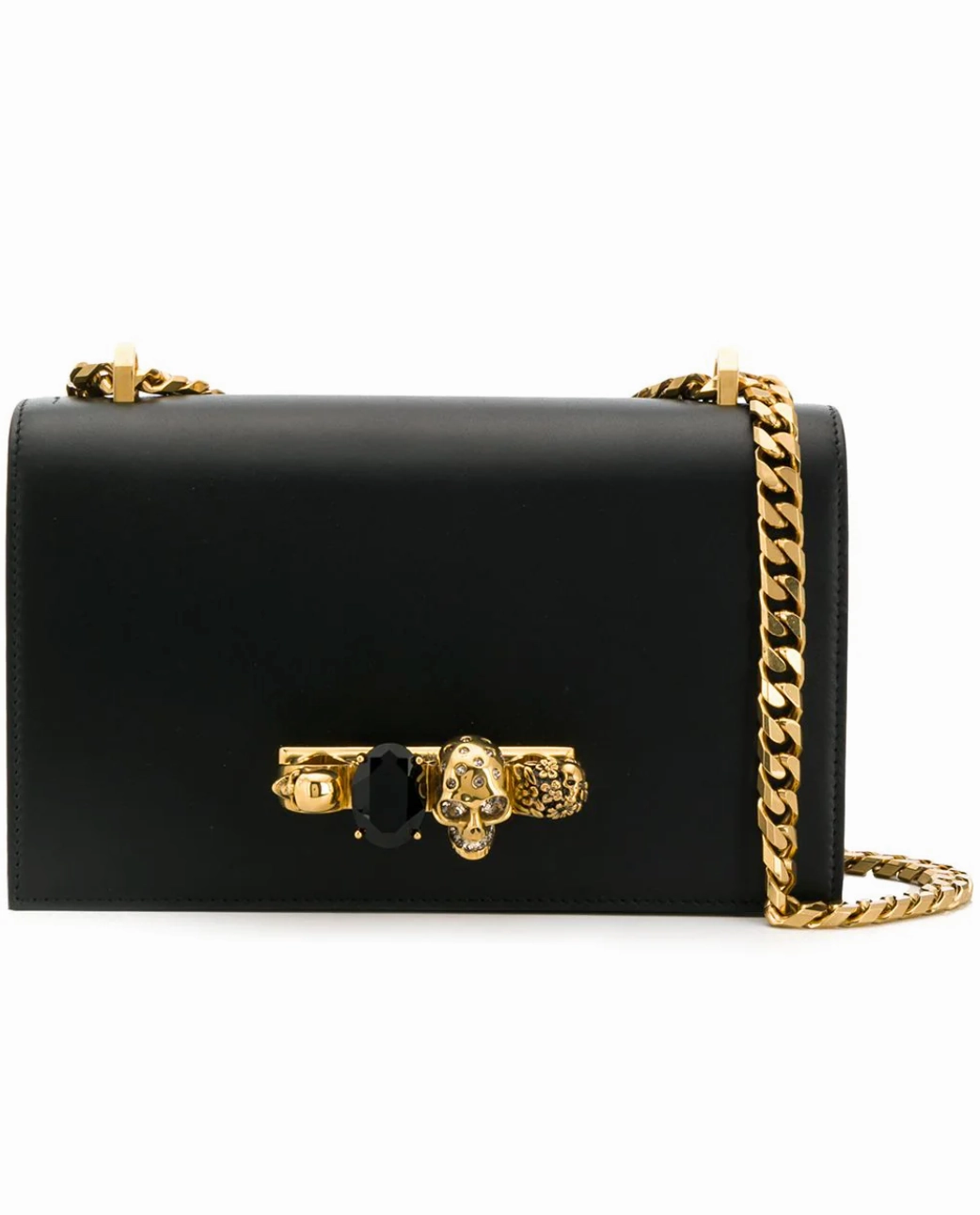 Alexander McQueen Satchel Four-Ring Skull Crystal-Embellished Shoulder Bag