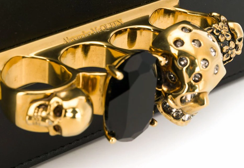 Alexander McQueen Satchel Four-Ring Skull Crystal-Embellished Shoulder Bag