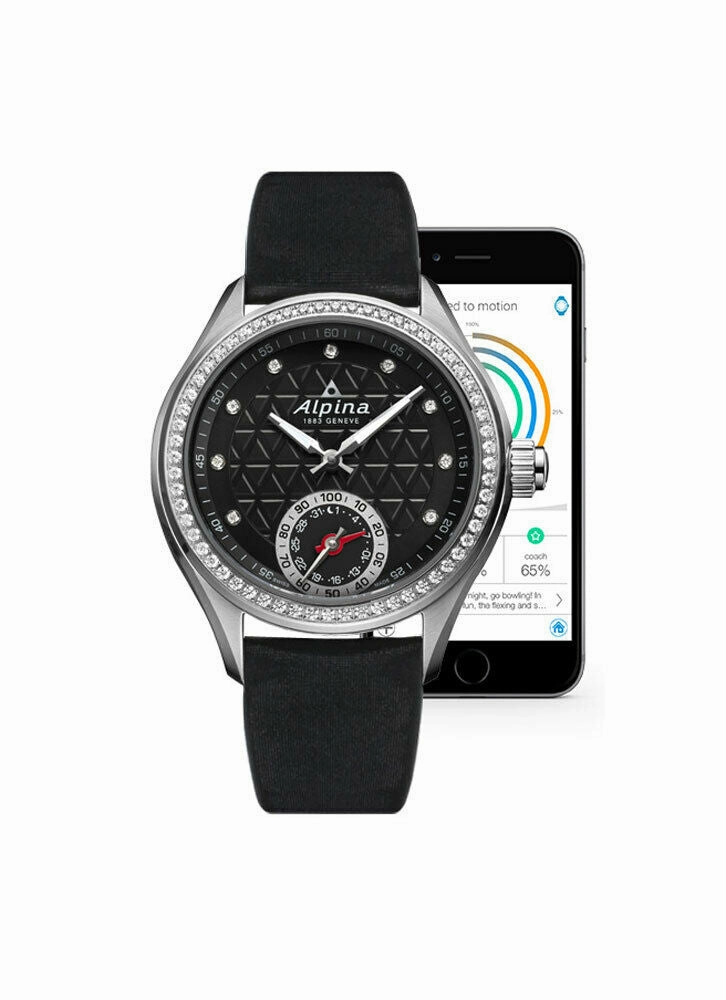 Alpina Horological Smartwatch Diamond Womens Calendar Quartz Satin Strap AL-285BTD3CD6
