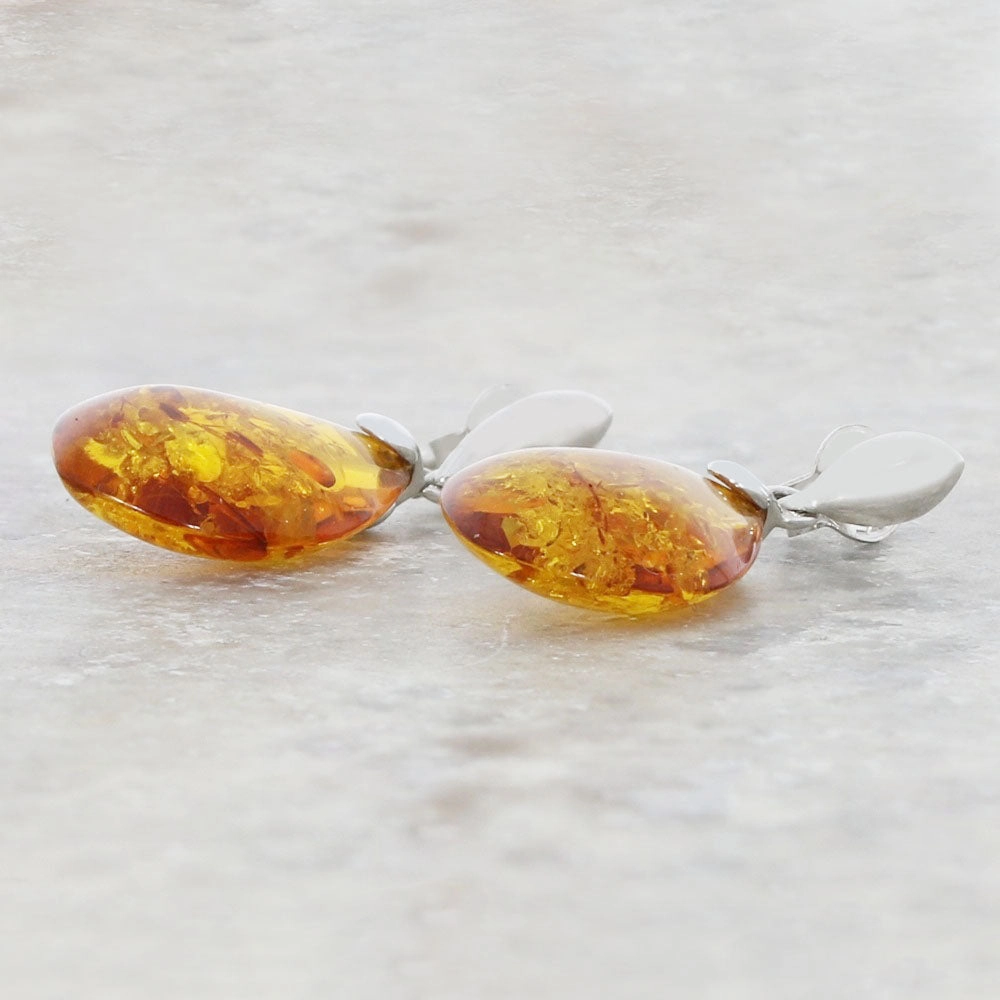 Amber Sterling Silver Teardrop Earrings