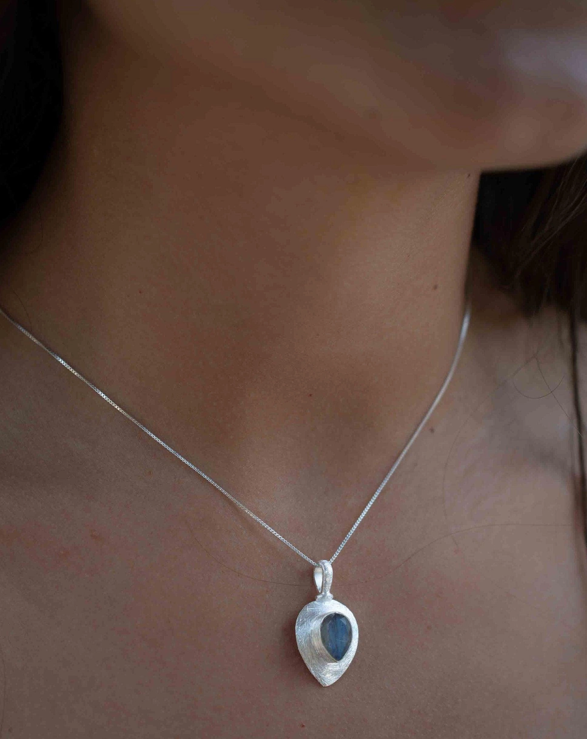 Aqua Chalcedony ~ Tear Drop Charm ~ Sterling Silver ~ MP016