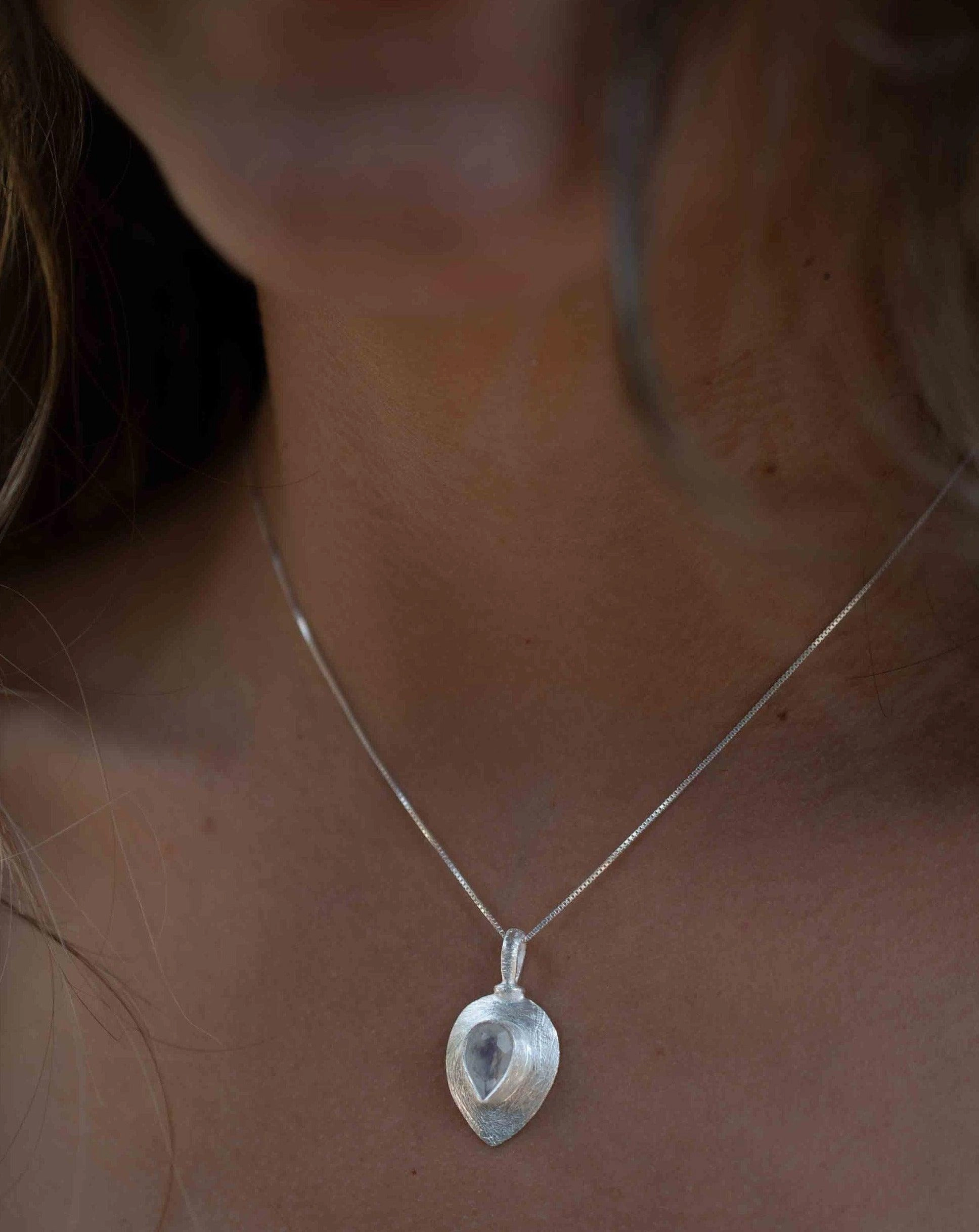 Aqua Chalcedony ~ Tear Drop Charm ~ Sterling Silver ~ MP016