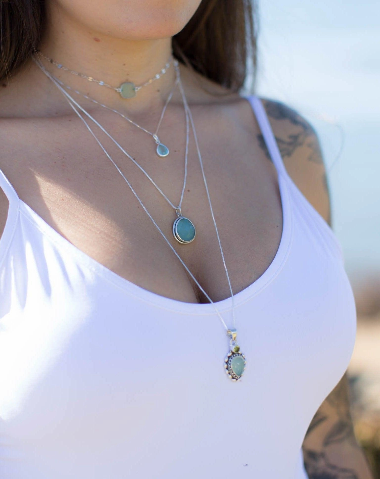 Aqua Chalcedony & Peridot Pendant ~ Sterling Silver 925 ~ SMP039