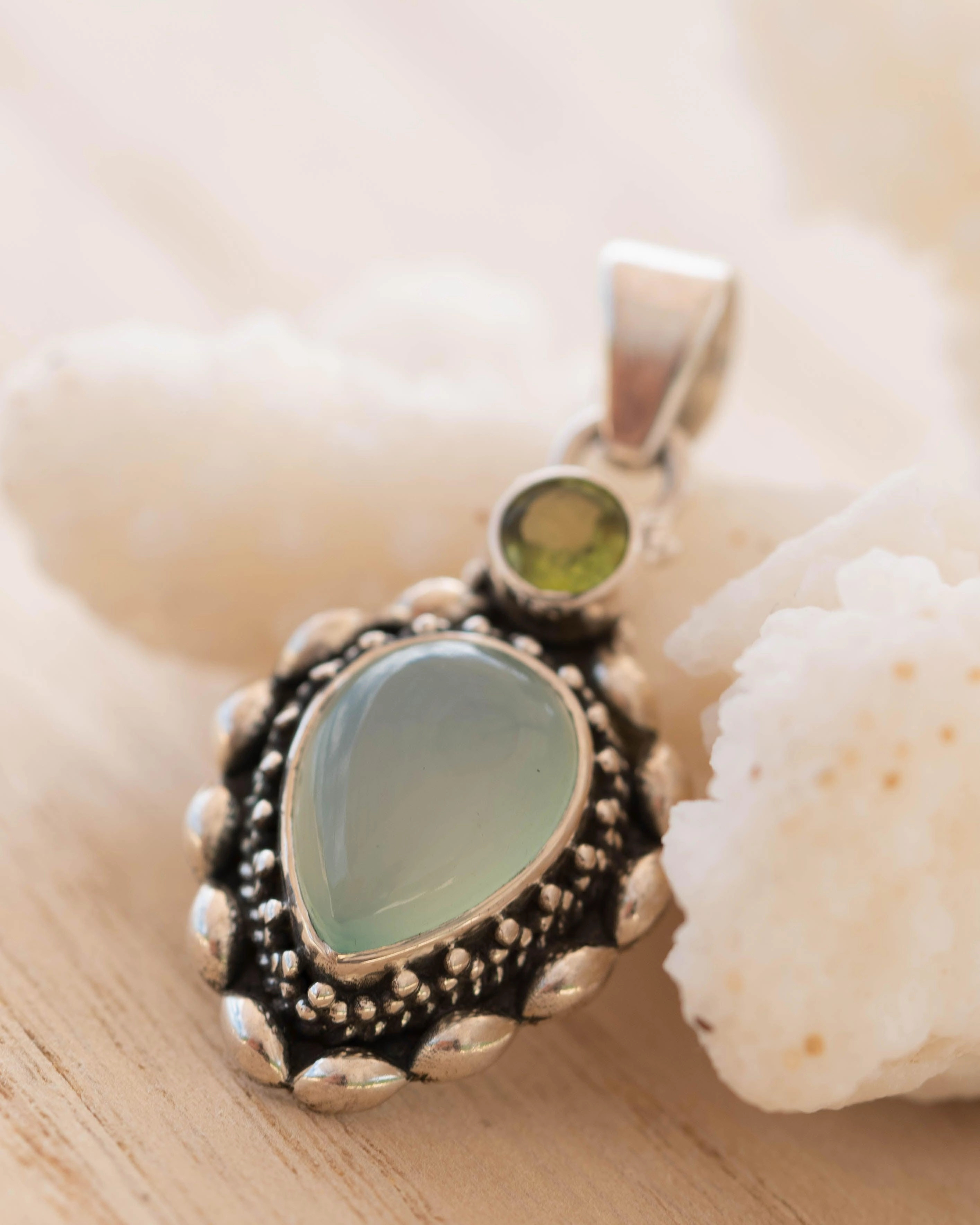 Aqua Chalcedony & Peridot Pendant ~ Sterling Silver 925 ~ SMP039
