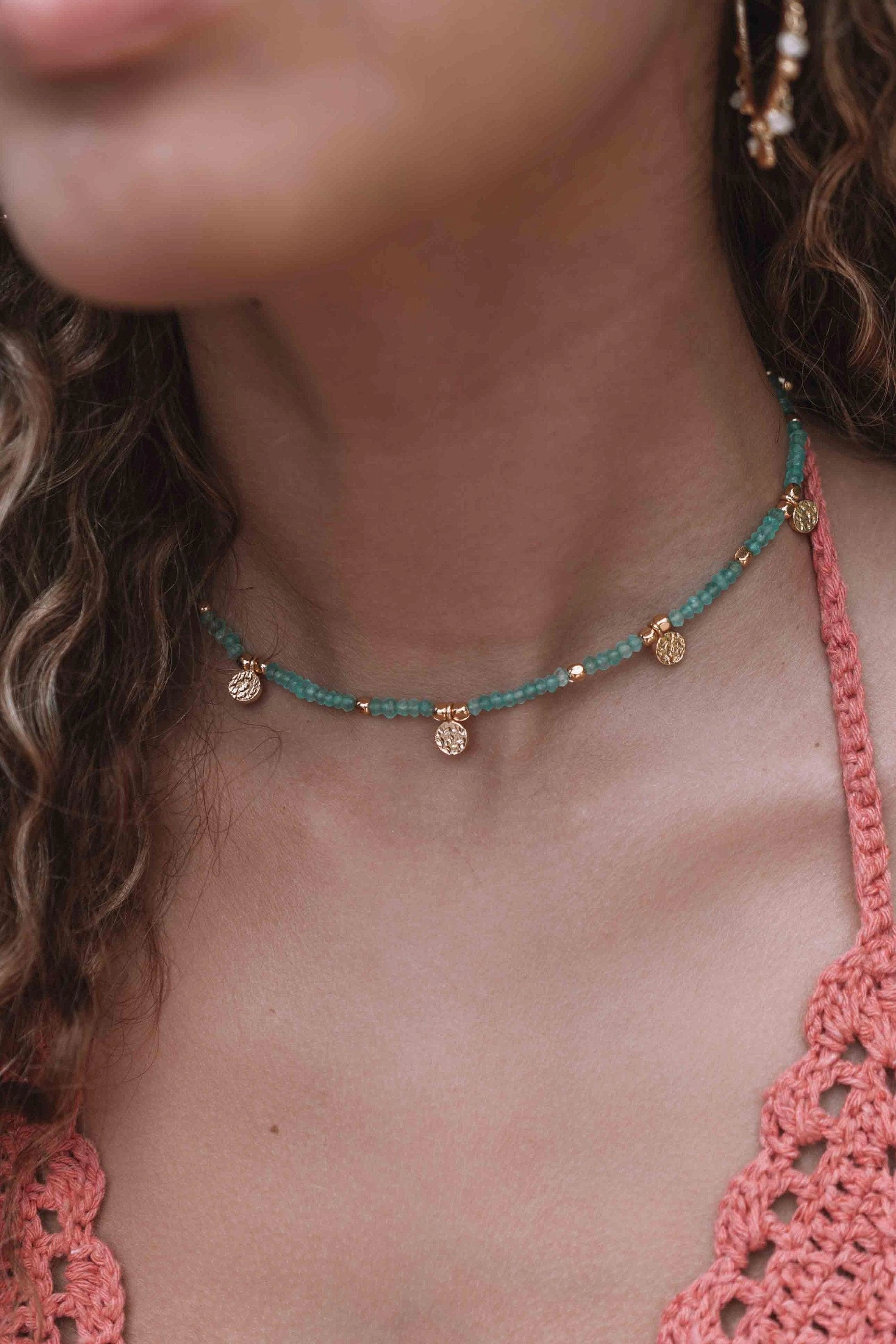 Aqua chalcedony Necklace ~ Gold Plated 18k ~ MN105