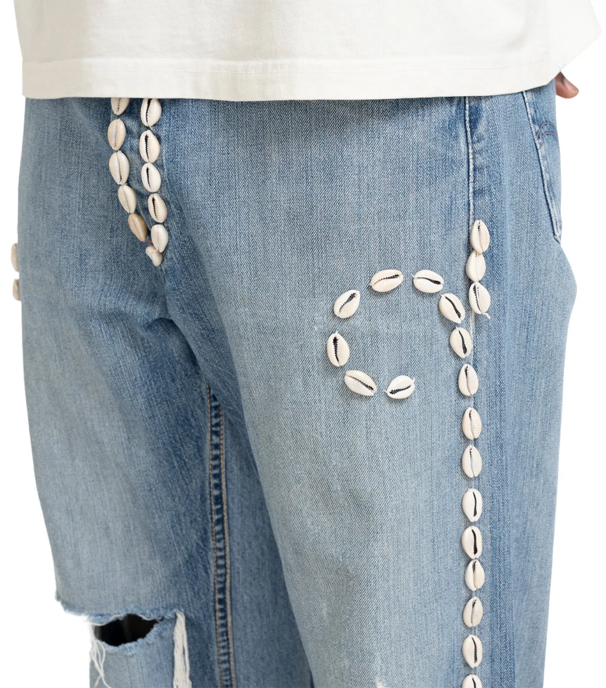Barriers Barrera Cowrie Shell Denim Pants Blue