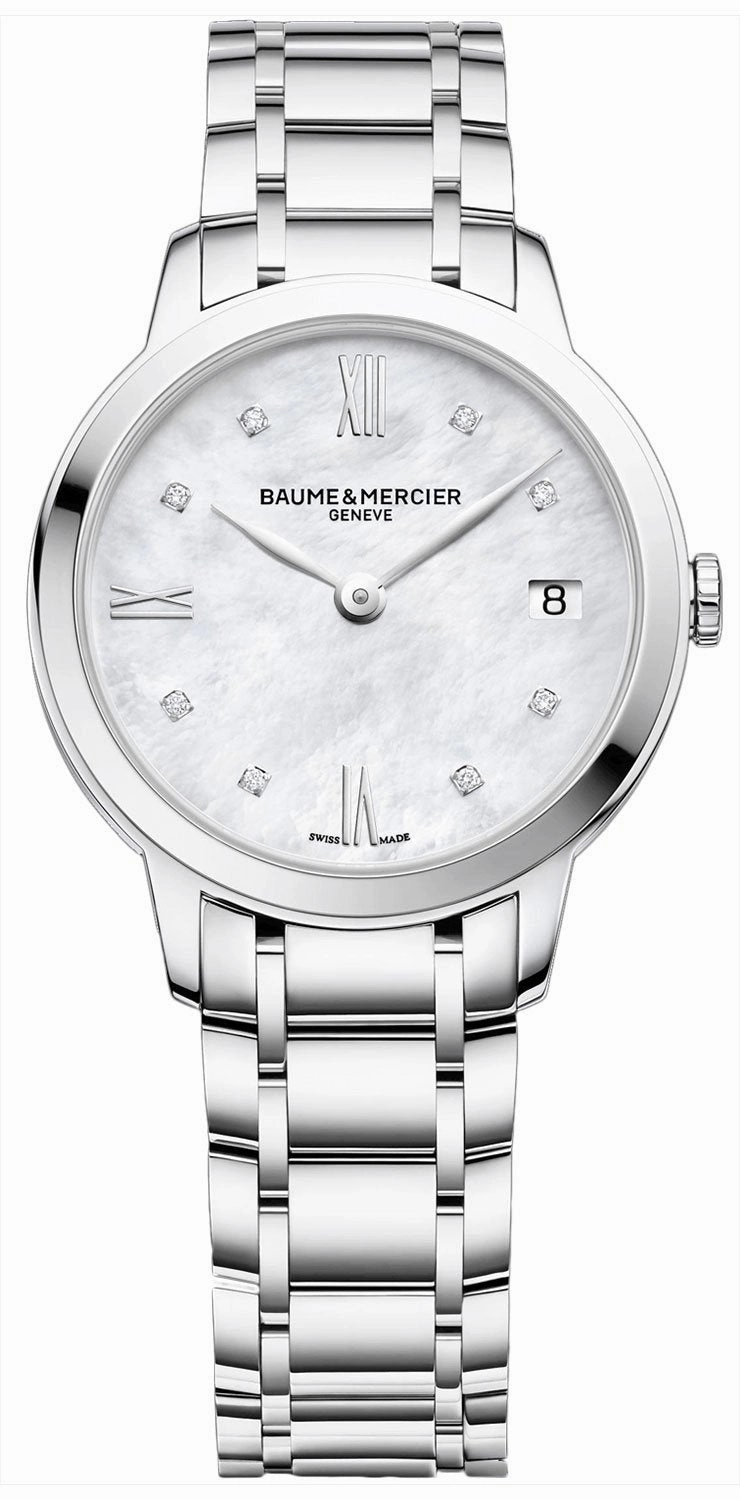 Baume & Mercier Classima Stainless Steel Mother-of-Pearl Dial Diamonds Date Quartz Womens Watch MOA10326