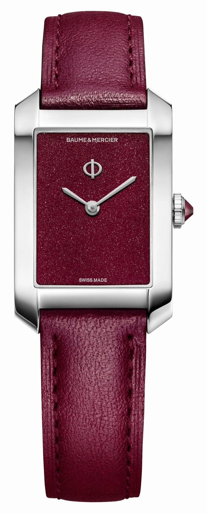 Baume & Mercier Hampton Stainless Steel Burgundy Dial Burgundy Leather Strap Quartz Womens Watch M0A10673