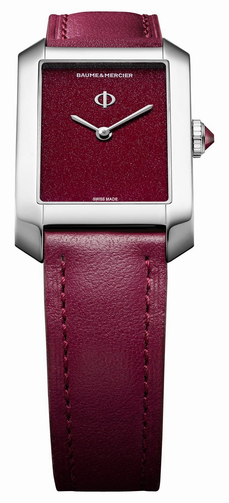 Baume & Mercier Hampton Stainless Steel Burgundy Dial Burgundy Leather Strap Quartz Womens Watch M0A10673