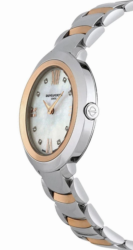 Baume & Mercier Promesse Stainless Steel & 18K Rose Gold Mother-Of-Pearl Dial Diamonds Quartz Womens Watch M0A10252