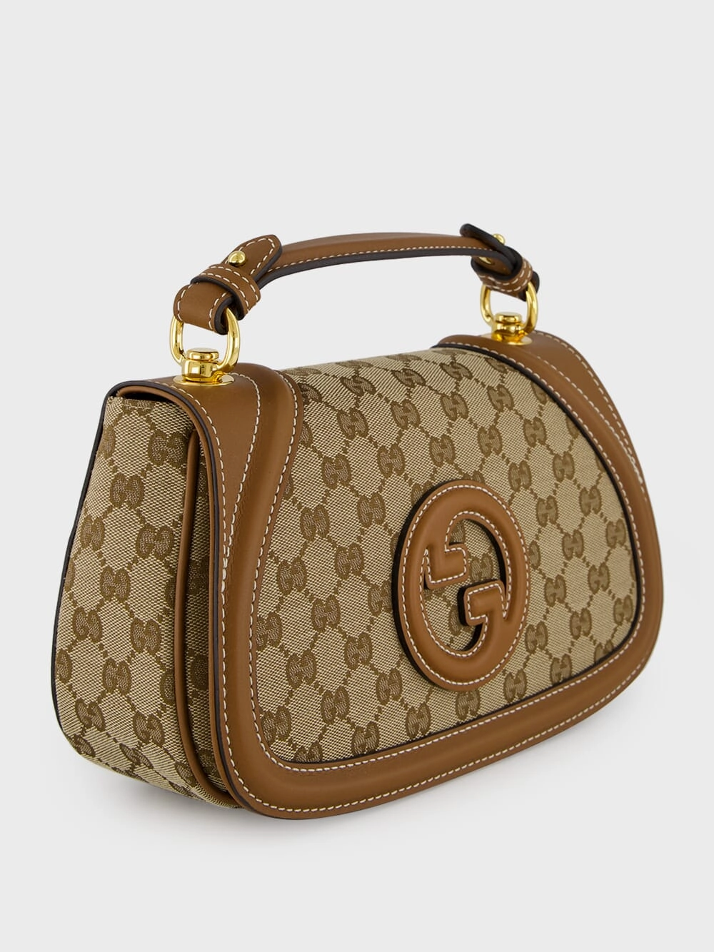 Beige and Dark Brown Blondie Small Top Handle Bag