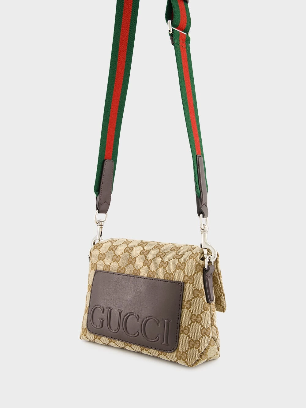 Beige and Dark Brown Small GG Crossbody Bag with Web
