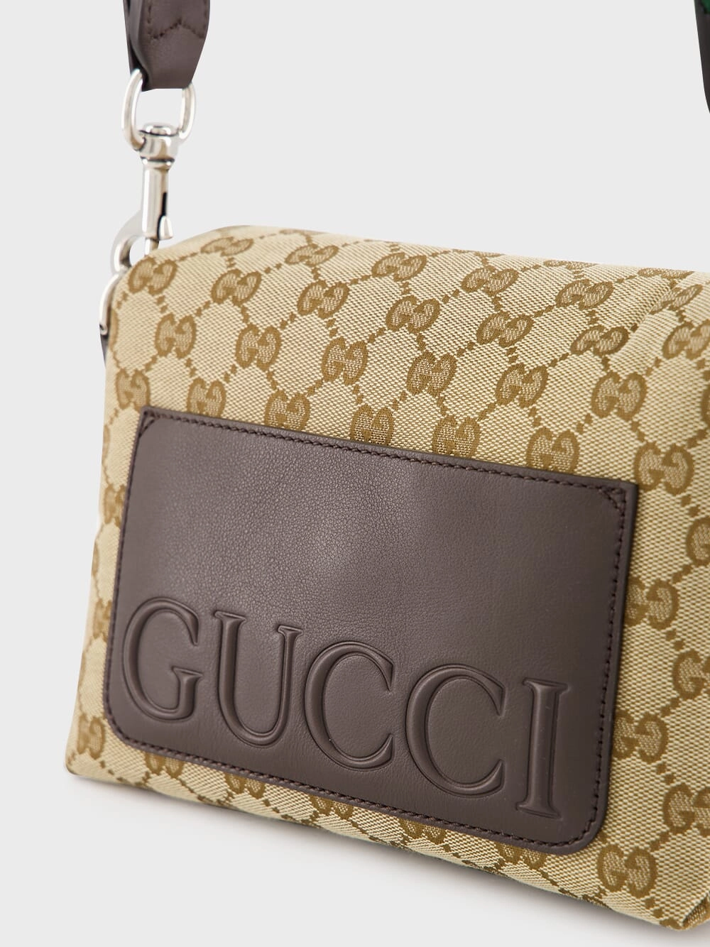 Beige and Dark Brown Small GG Crossbody Bag with Web
