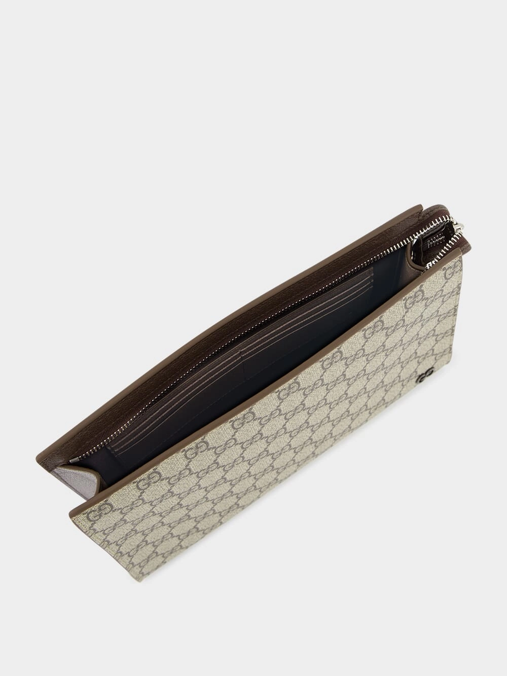 Beige GG Supreme Pouch with Brown Leather Trim