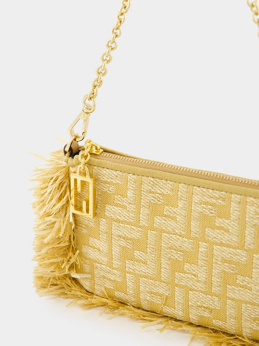Beige Jacquard Baguette Pouch