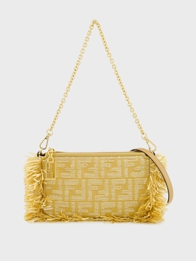 Beige Jacquard Baguette Pouch
