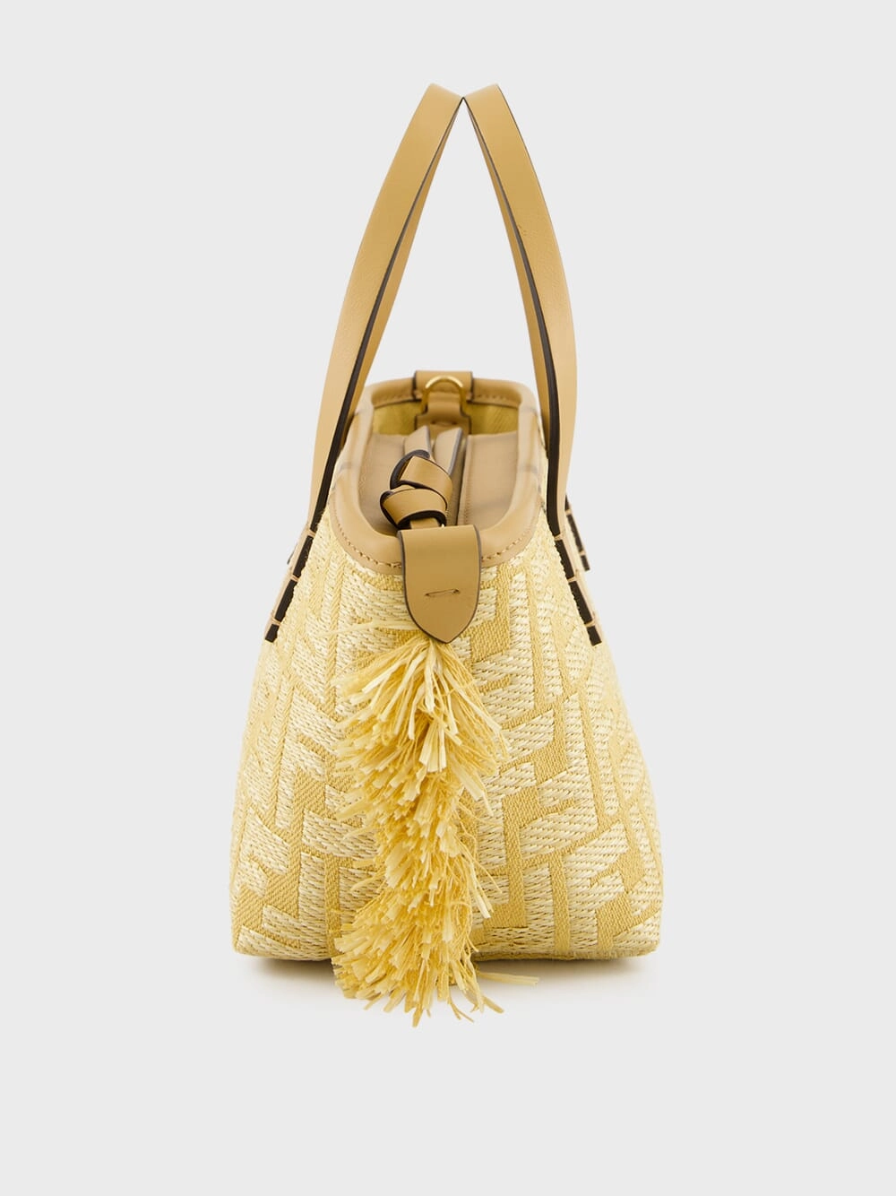 Beige Mini Roll Raffia Jacquard Bag