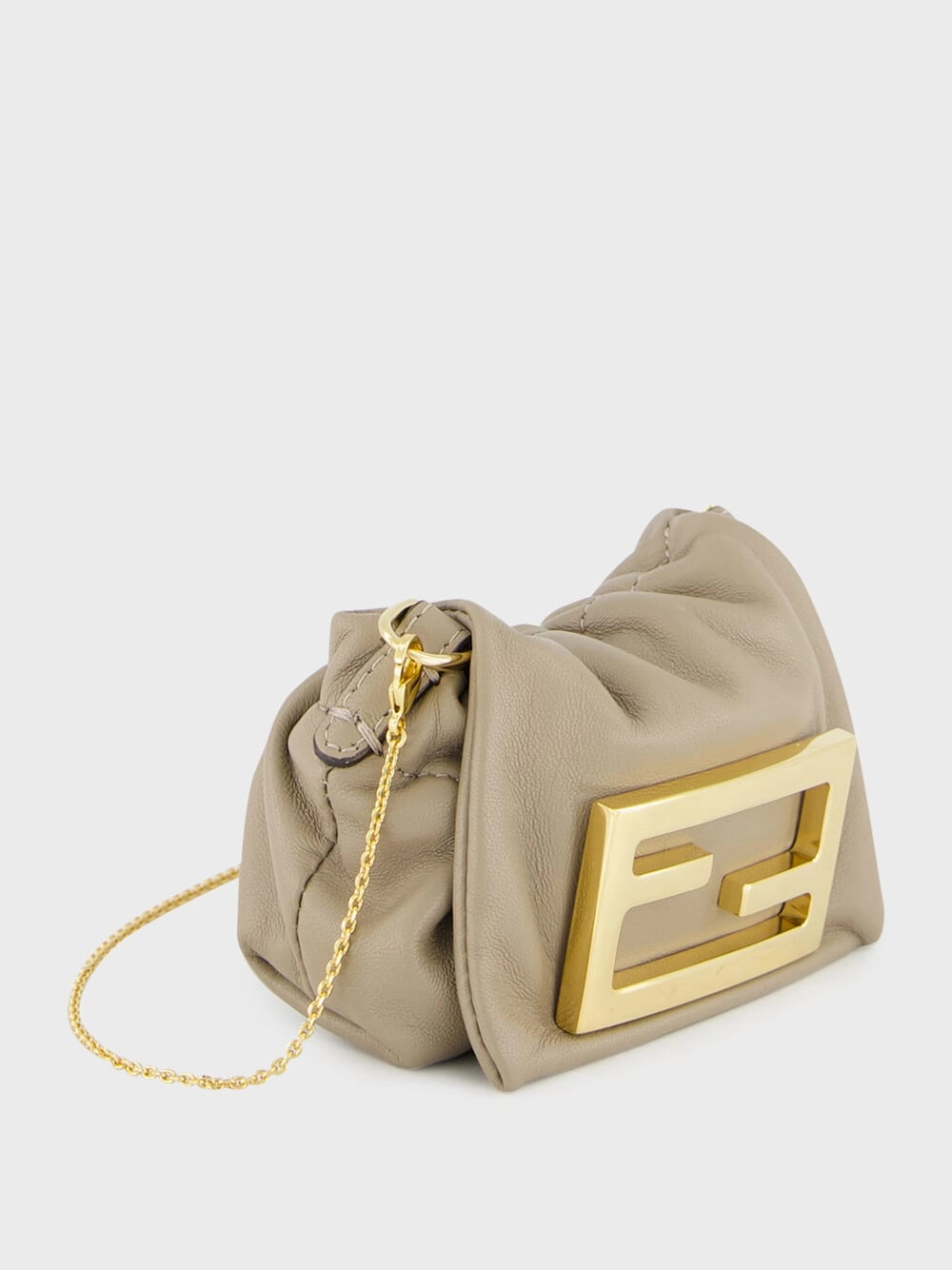 Beige Nano Mamma Baguette Leather Bag