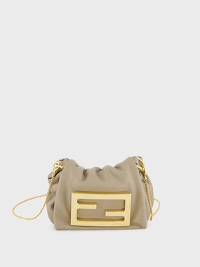 Beige Nano Mamma Baguette Leather Bag