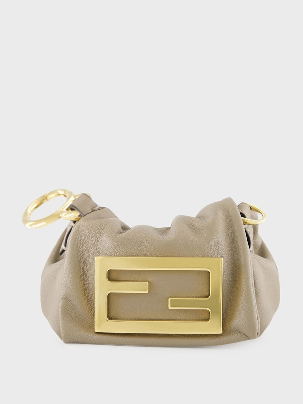 Beige Nano Mamma Baguette Leather Bag