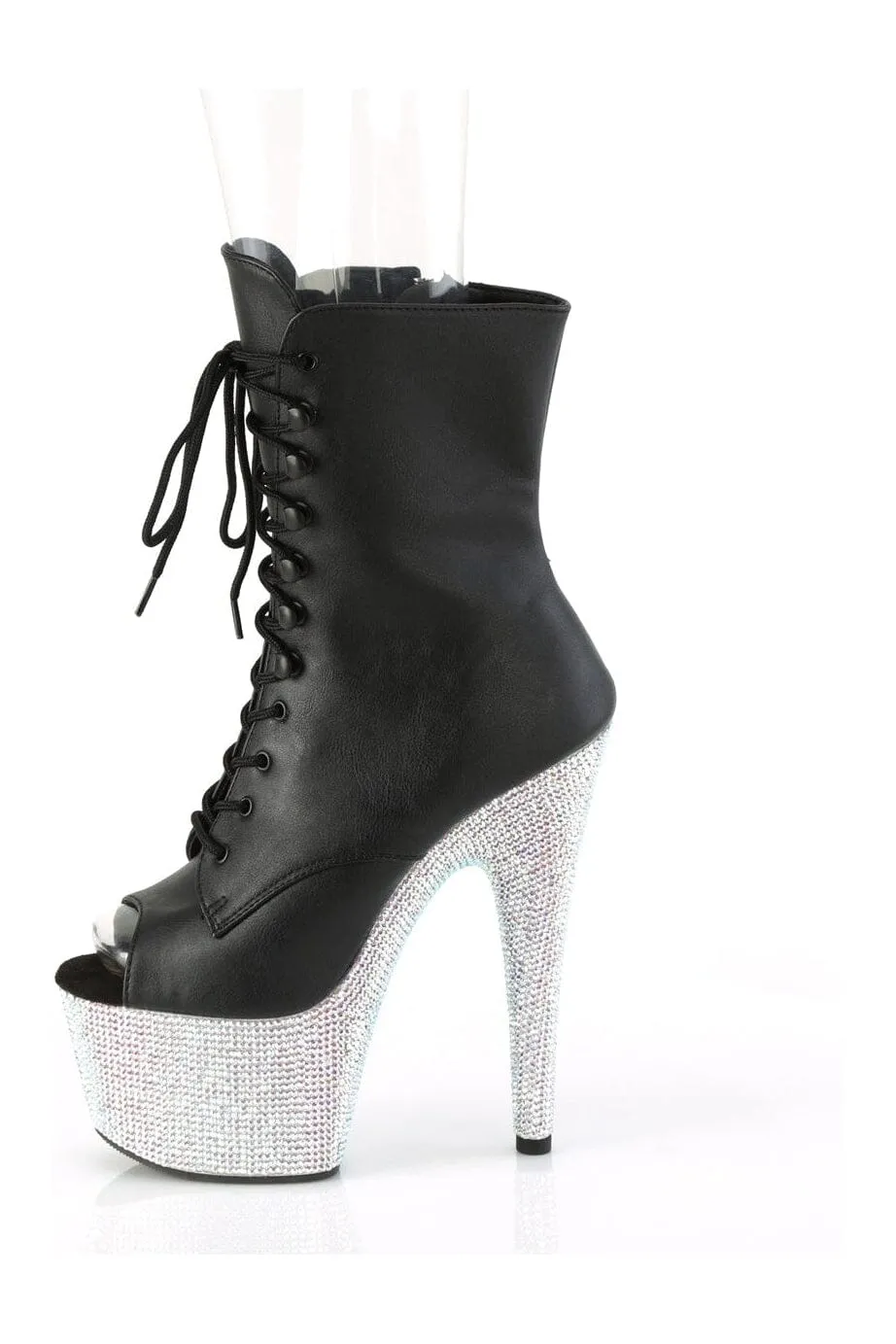 BEJEWELED-1021-7 Black Faux Leather Ankle Boot