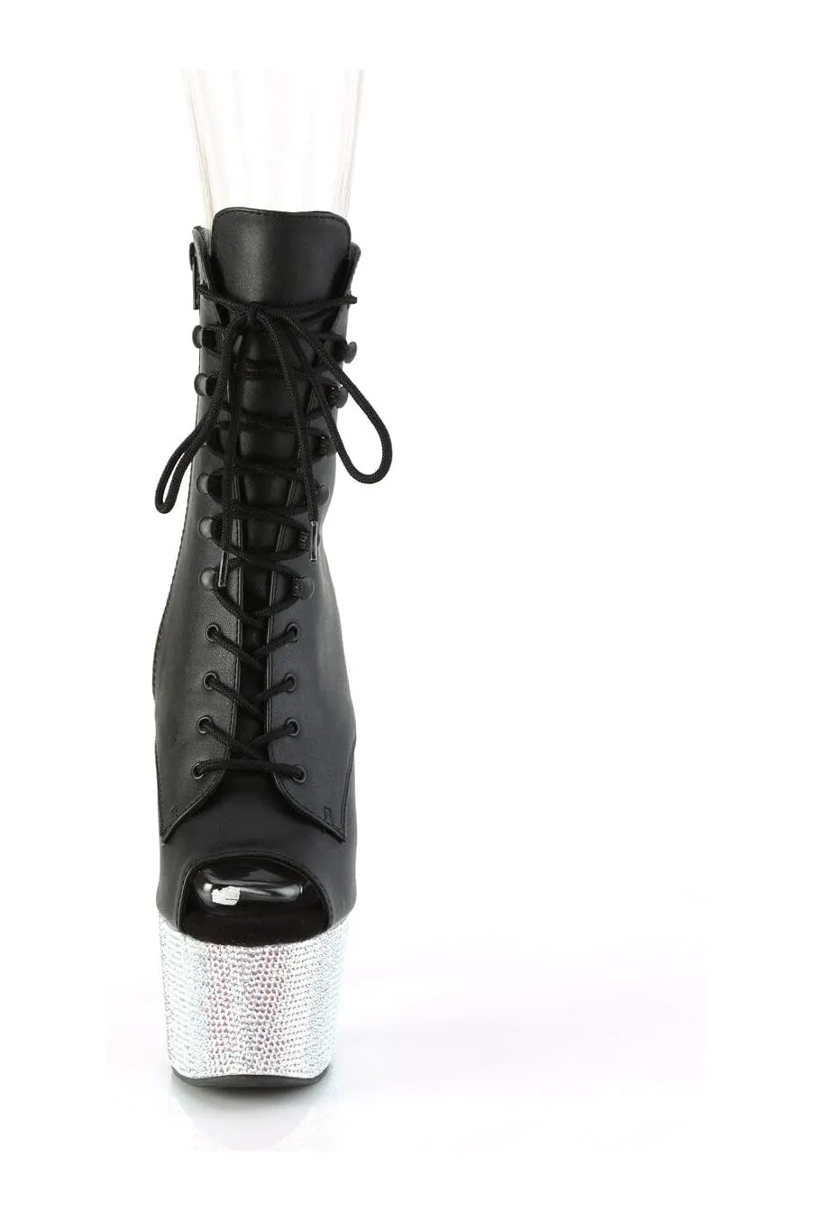 BEJEWELED-1021-7 Black Faux Leather Ankle Boot