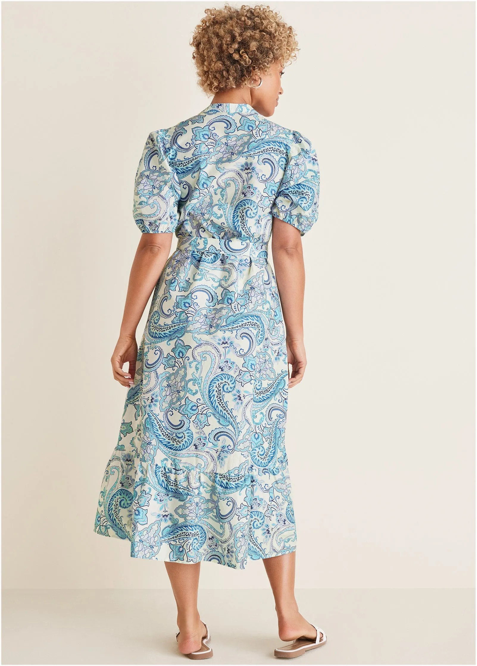 Belted Maxi Dress - Blue Paisley Swirls