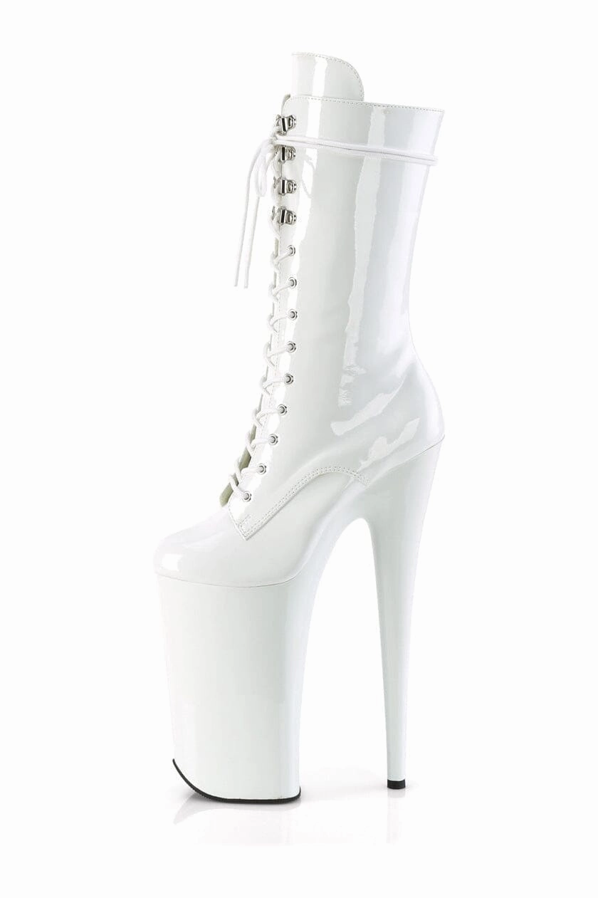 BEYOND-1050 White Patent Knee Boot