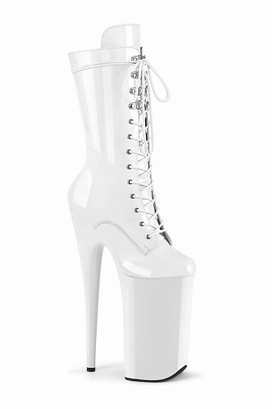 BEYOND-1050 White Patent Knee Boot