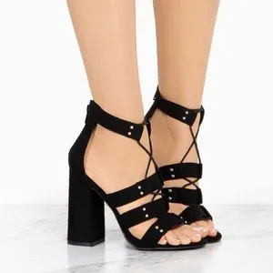 Black String up Block Heels