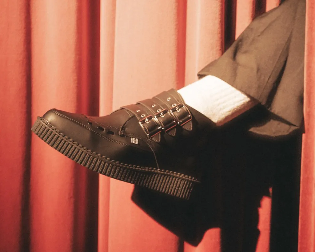 Black TUKskin? 3-Buckle Pointed Creeper Boot