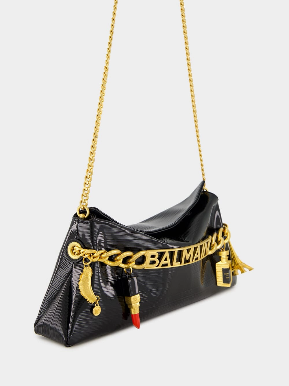 Black 1945 Striped Patent Leather Clutch