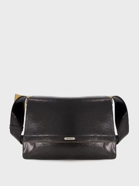 Black Crackled Leather Slouch Bag