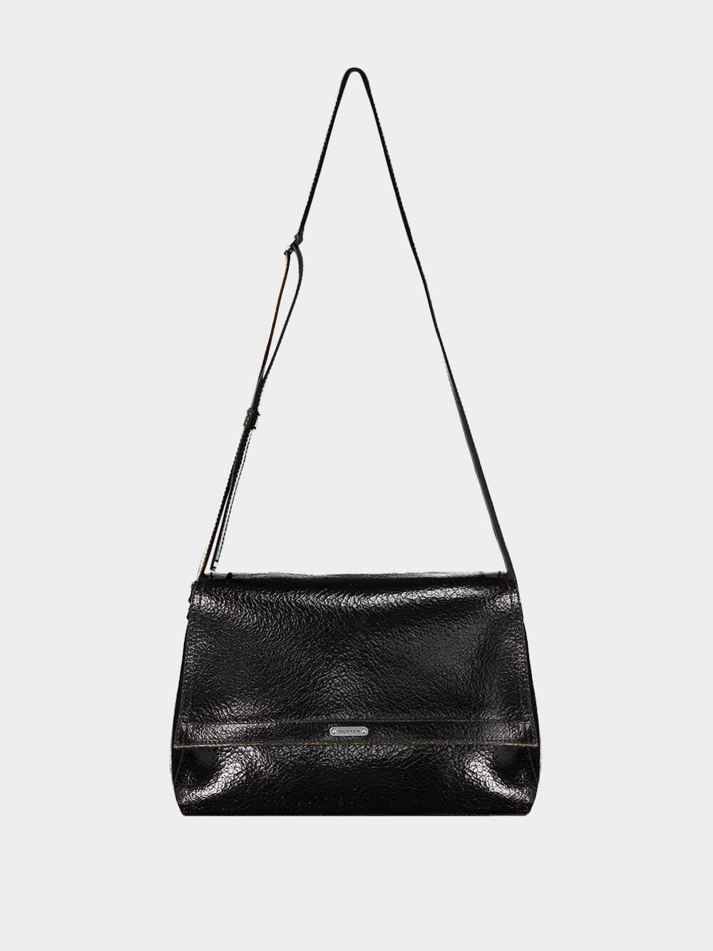 Black Crackled Leather Slouch Bag