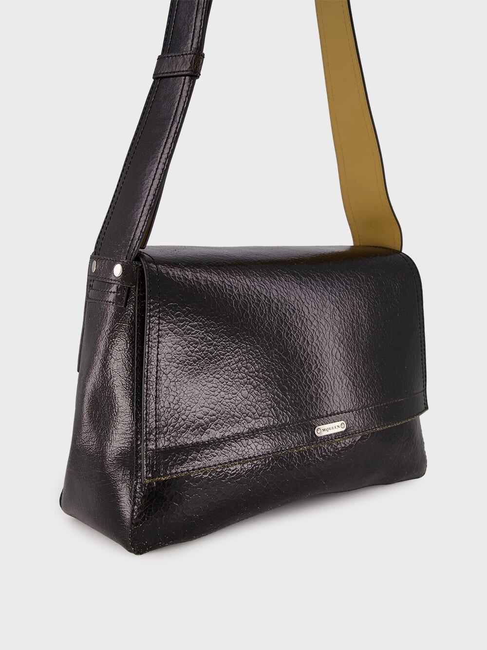 Black Crackled Leather Slouch Bag