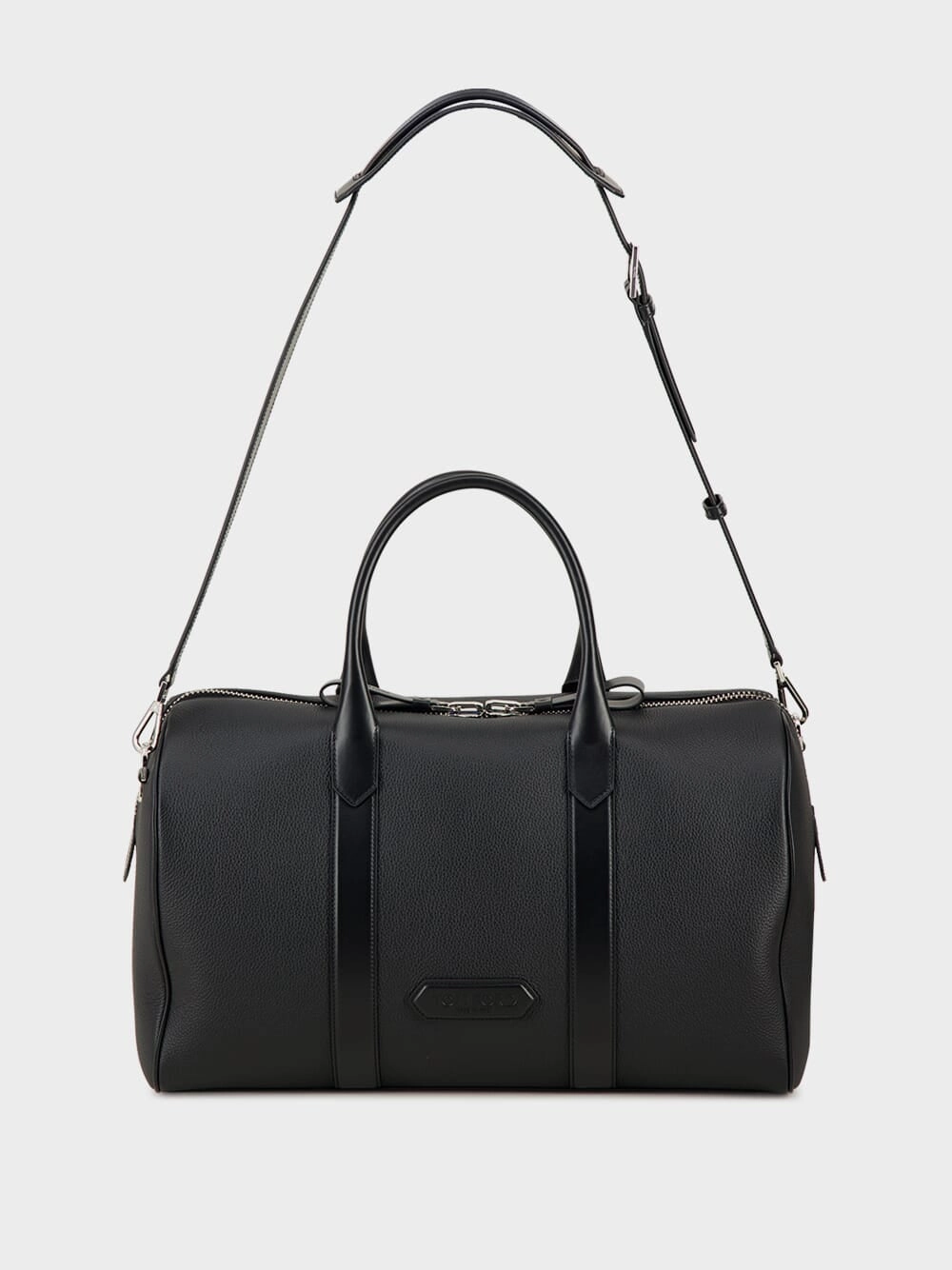 Black Grain Leather Duffle Messenger Bag