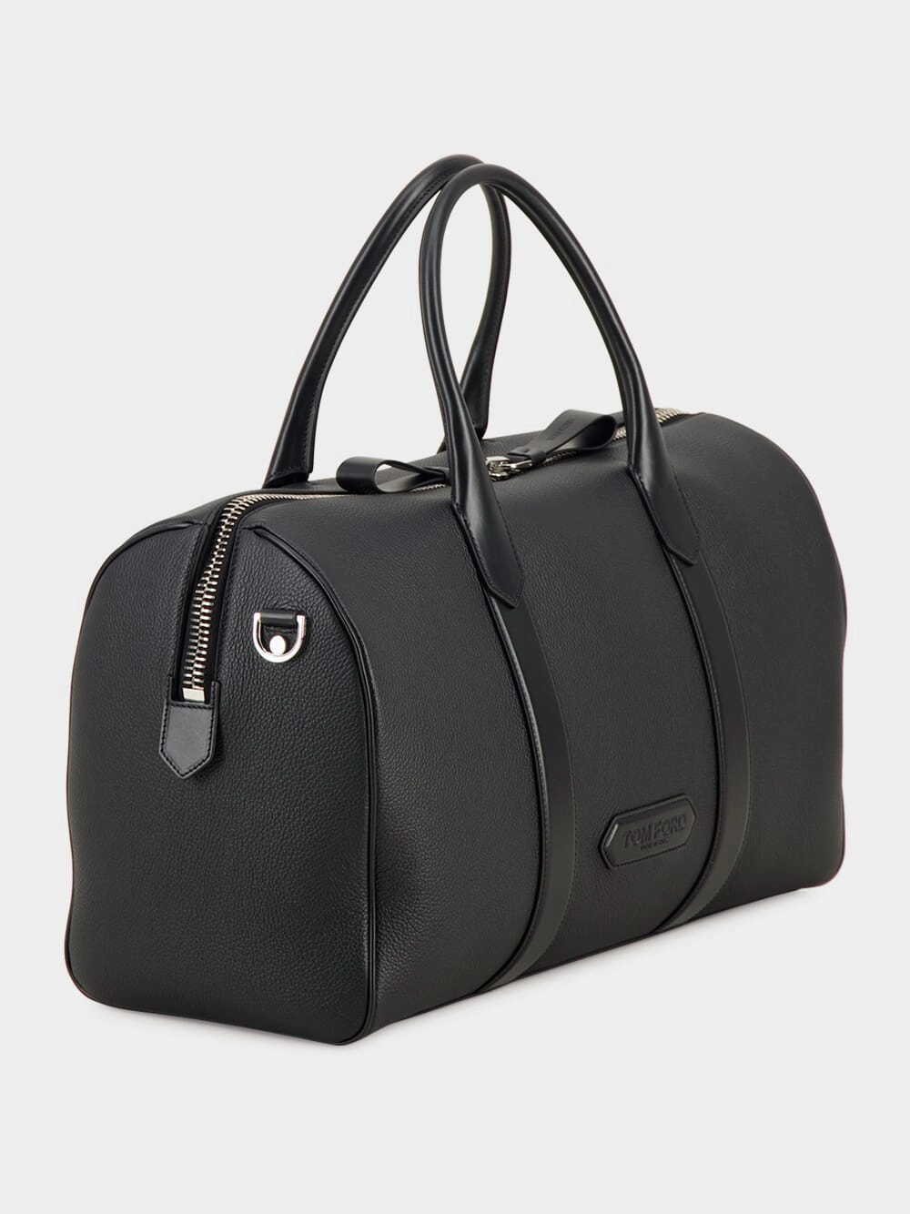 Black Grain Leather Duffle Messenger Bag