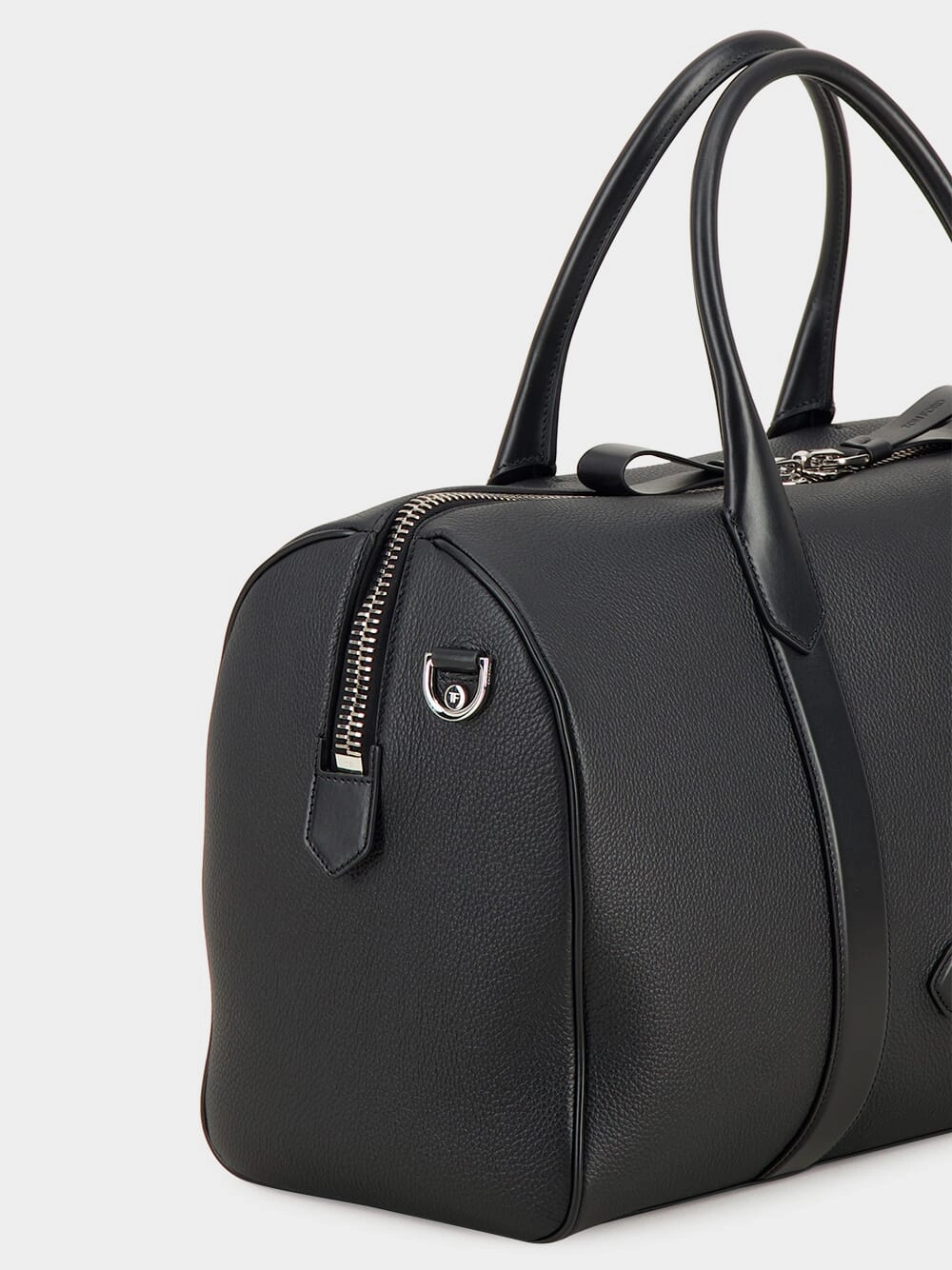 Black Grain Leather Duffle Messenger Bag