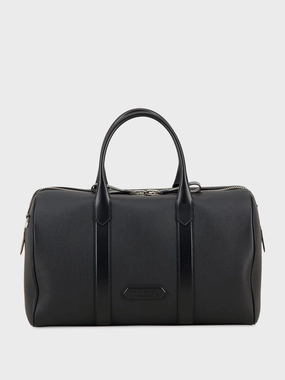 Black Grain Leather Duffle Messenger Bag