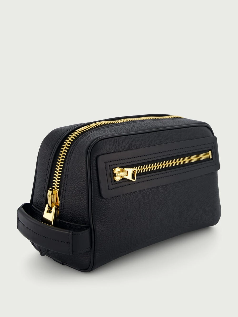 Black Grain Leather Wash Bag
