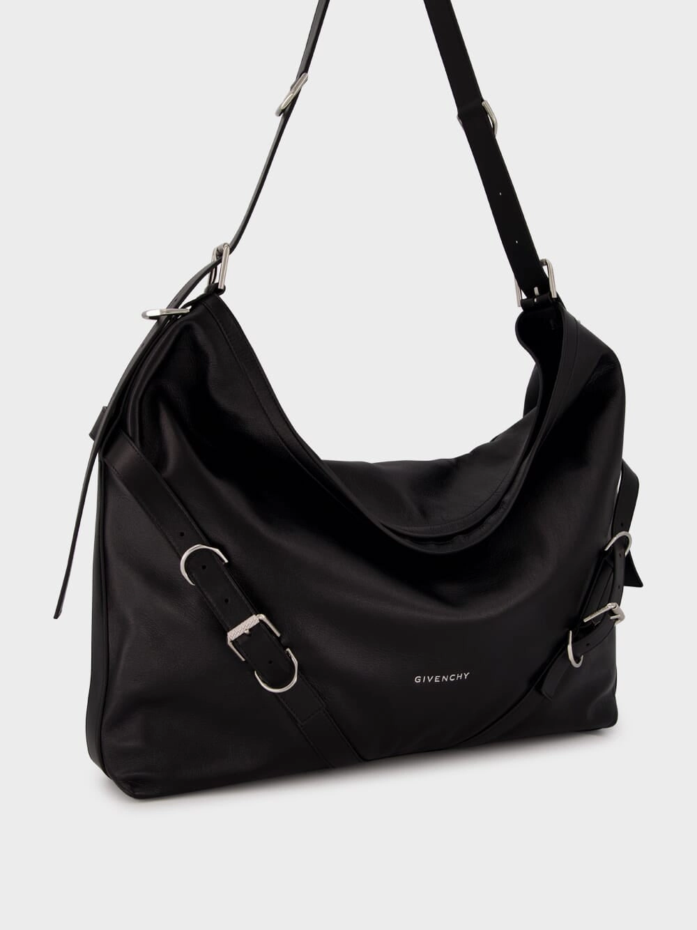 Black Large Voyou Leather Shoulder Bag