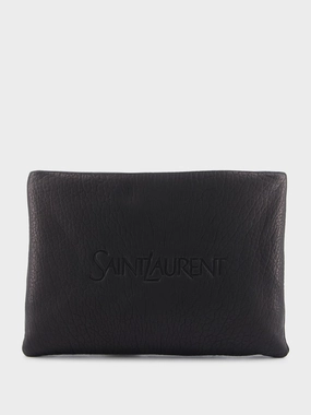 Black Leather Logo Pouch