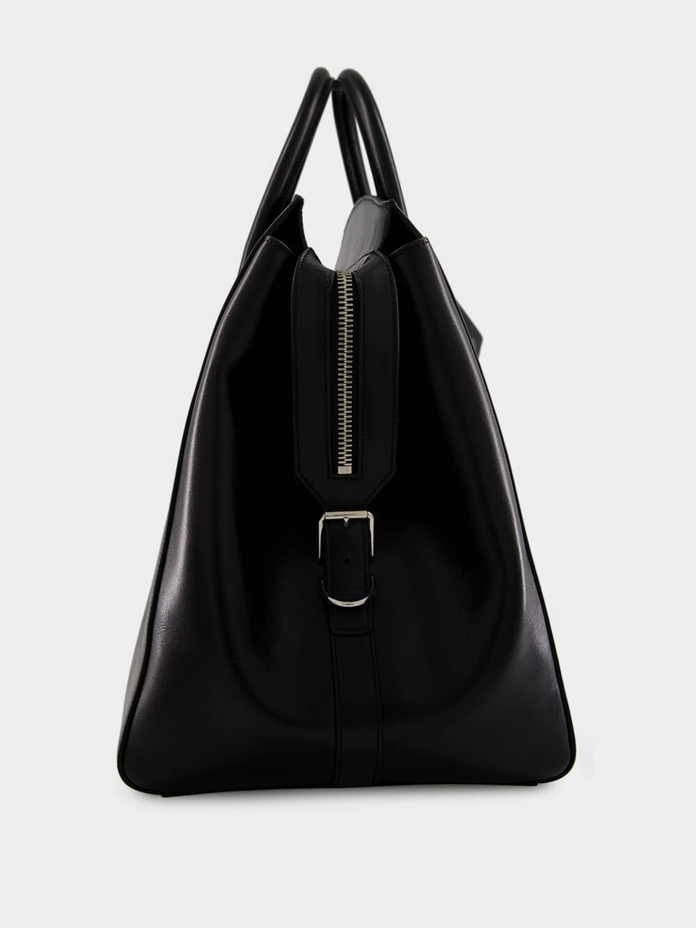 Black Leather Travel Bag with Silvery Hardware