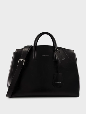 Black Leather Travel Bag with Silvery Hardware