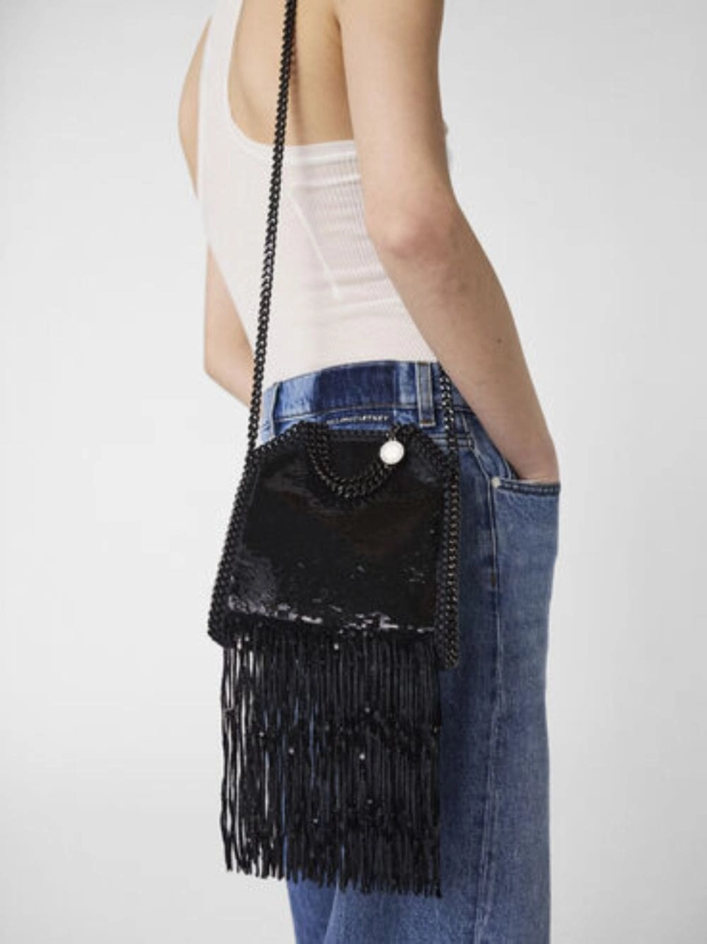 Black Limited-Edition Falabella Sequin Fringe Tiny Tote Bag