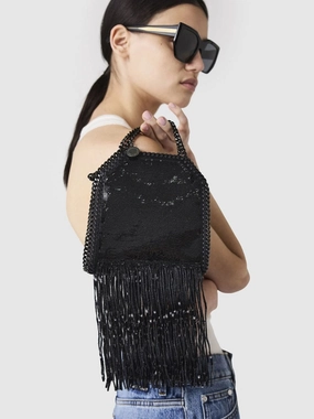 Black Limited-Edition Falabella Sequin Fringe Tiny Tote Bag